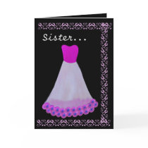 SISTER Maid of Honor Magenta Gown Lace Trim Greeting Cards