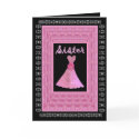 SISTER Maid of Honor PINK Dress Rose Petal Trim cards by JaclinArt SISTER Maid of Honor PINK Dress Rose Petal Trim cards