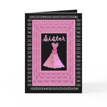 SISTER Maid of Honor PINK Dress Rose Petal Trim cards
