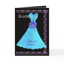 SISTER Maid of Honor Turquoise Gown Lace Trim Greeting Card