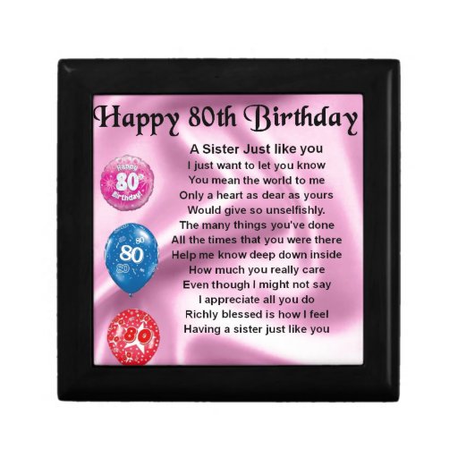 Sister Poem - 80th Birthday Jewelry Box | Zazzle