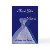 SISTER Wedding THANK YOU Blue Gowns cards by oobride SISTER Wedding THANK YOU Blue Gowns cards