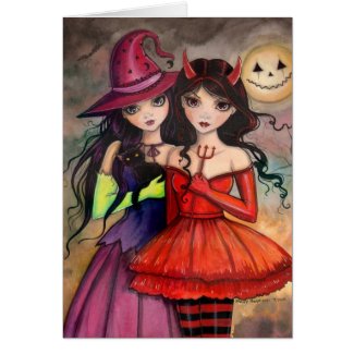 Sisters of Halloween Gothic Fantasy Art Greeting Card