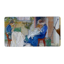 Sisters Sewing by the Fireplace Labels