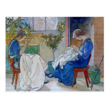 Sisters Sewing by the Fireplace Postcards