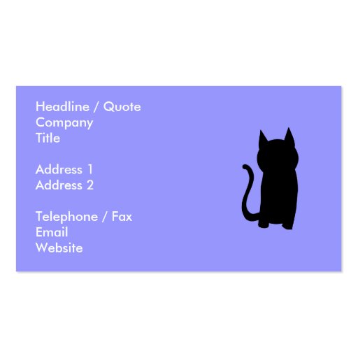 Sitting Black Cat Silhouette. Business Card Template (back side)