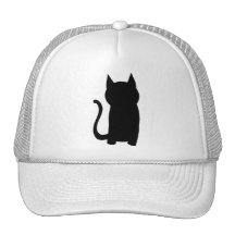 Sitting Black Cat Silhouette. Hat