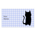 Sitting Black Cat Silhouette. On pale blue check. Business Card Templates
