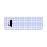 Sitting Black Cat Silhouette. On pale blue check. Custom Return Address Label