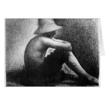 Sitting boy in straw hat by Georges Seurat Greeting Cards