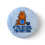 sitting knitting pinback button