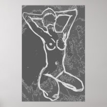 Sitting Nude in White Print