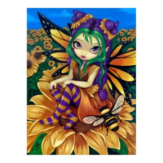 Sitting on a Sunflower ART PRINT fantasy fairy print