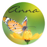 Sitting Pretty Little Butterfly on a Flower Round Stickers