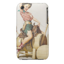 Sitting Pretty Western Pin Up Girl ~ Retro Art iPhone 3 Covers