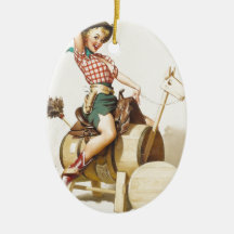 Sitting Pretty Western Pin Up Girl ~ Retro Art Ornament
