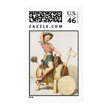Sitting Pretty Western Pin Up Girl ~ Retro Art Stamp