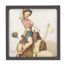 Sitting Pretty Western Pin Up Girl ~ Retro Art Premium Keepsake Boxes
