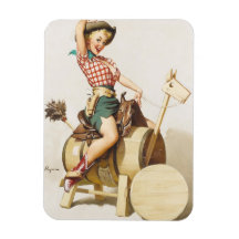 Sitting Pretty Western Pin Up Girl ~ Retro Art Rectangle Magnets