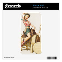 Sitting Pretty Western Pin Up Girl ~ Retro Art iPhone 4 Skins