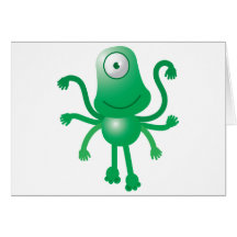 six armed alien with only one eye greeting cards