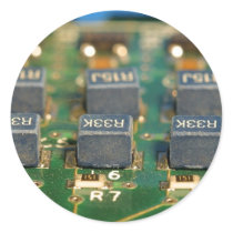 Six Computers Chips Circuits Round Stickers