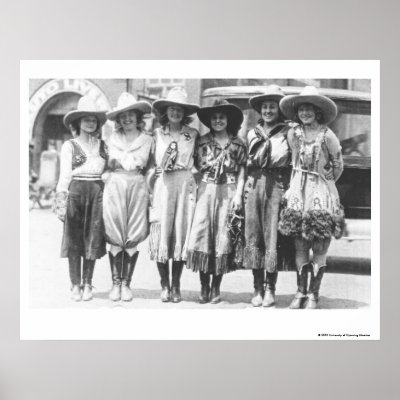 Six cowgirls at Cheyenne Frontier Days. Poster