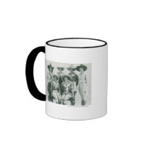 Six cowgirls in hats and sashes. mugs