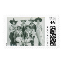 Six cowgirls in hats and sashes. postage