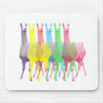 six lamas in six llama colors mousepads