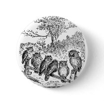 Six Little Owls Sitting on a Broken Down Fence Pinback Buttons