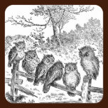 Six Little Owls Sitting on a Broken Down Fence stickers
