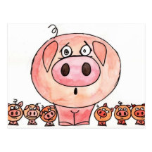 Six little pigs post card