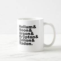 Six Noble Gases on the Periodic Table of Elements Mugs