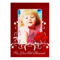 Six Year Old Girls Birthday Photo Card Red Hearts business cards by samack Six Year Old Girls Birthday Photo Card Red Hearts business cards
