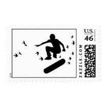 skateboard. board with birds. postage