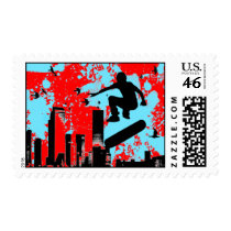 skateboard. board with birds. postage