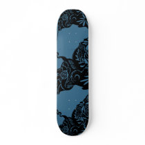 skateboard design black flowery-Blue