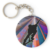 Skateboard on a Building Ray Keychains