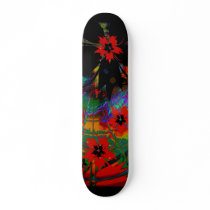 Skateboard Red Tropical Flowers