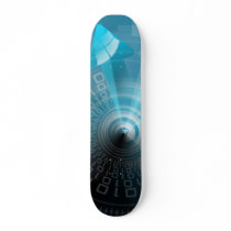 Skateboard technological background with blue arro