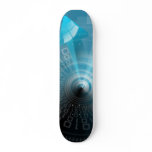 Skateboard technological background with blue arro