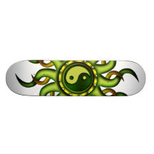 Skateboard, Yin Yang Sun, Green, Wood Background
