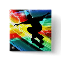 Skateboarder in Criss Cross Lightning Pinback Buttons