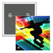 Skateboarder in Criss Cross Lightning Pinback Buttons