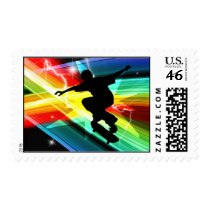 Skateboarder in Criss Cross Lightning Postage Stamps