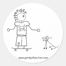 Skateboarder with dog round sticker
