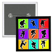 Skateboarders Pop Art Buttons