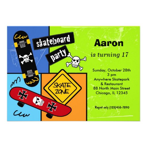 Skateboarding Birthday (Lime) Invitations