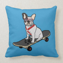 Skateboarding French Bulldog Dog Pillow
